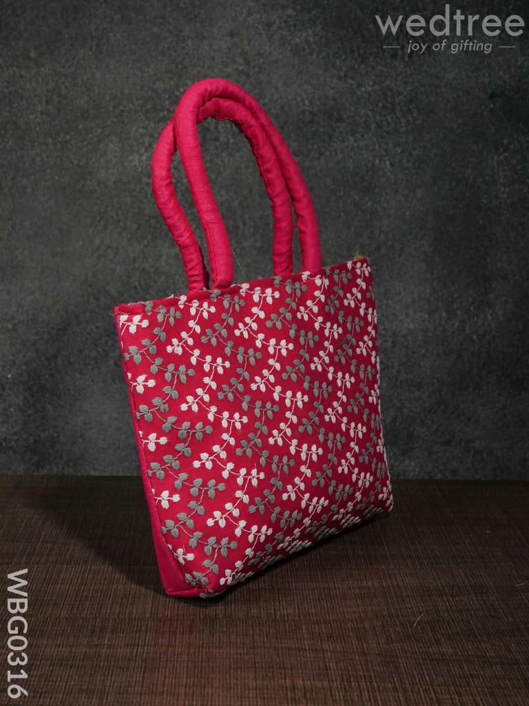 Handbag With Printed White And Ash Leaf Design - Wbg0316 Hand Bags