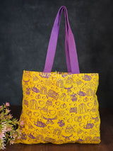 Handbag Yellow Silk Fabric With Purple Handle (11 X 13) - Wbg0646 Hand Bags