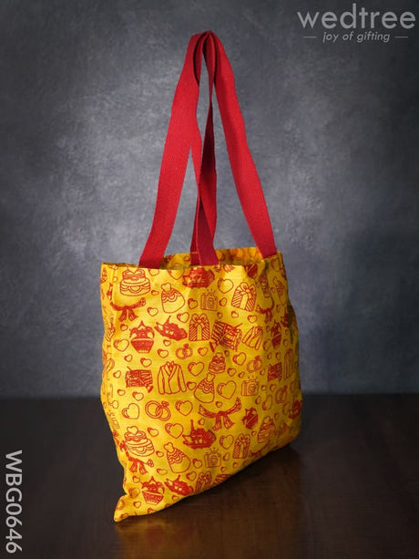 Handbag Yellow Silk Fabric With Purple Handle (11 X 13) - Wbg0646 Hand Bags