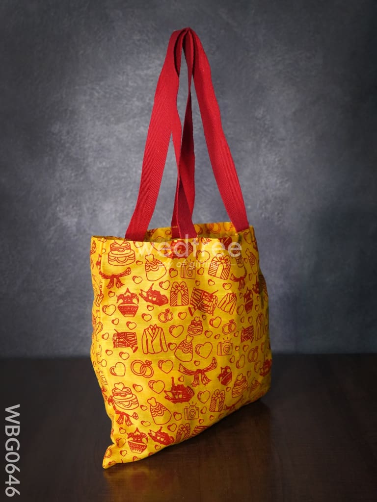 Handbag Yellow Silk Fabric With Purple Handle (11 X 13) - Wbg0646 Hand Bags