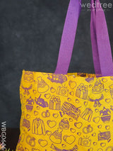 Handbag Yellow Silk Fabric With Purple Handle (11 X 13) - Wbg0646 Hand Bags