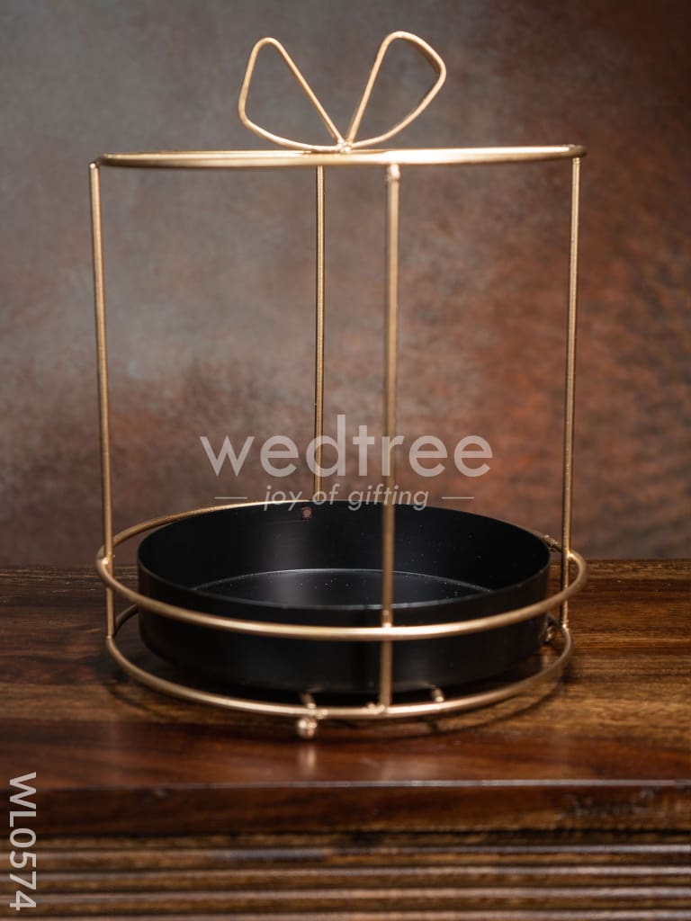 Handcrafted Metal Cake Stand With Ribbon On The Top - Wl0574 Decor Utility