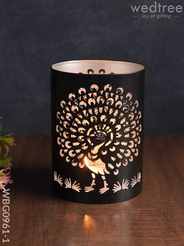 Handcrafted Votive With Peacock Design In Jhaali Pattern - Wbg0961 Candles