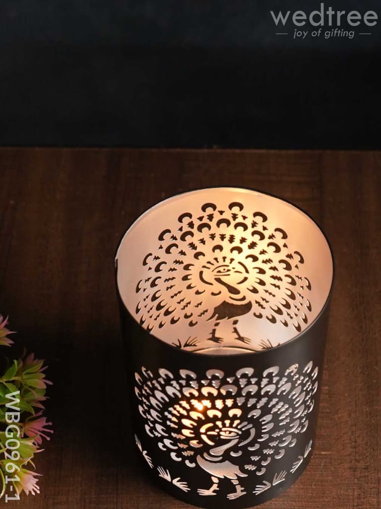 Handcrafted Votive With Peacock Design In Jhaali Pattern - Wbg0961 Candles