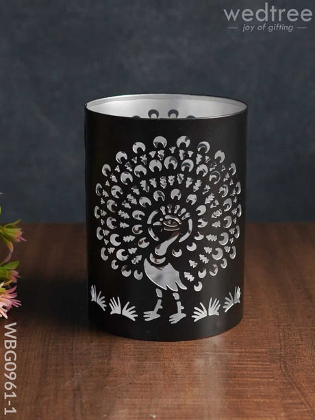 Handcrafted Votive With Peacock Design In Jhaali Pattern - Wbg0961 Medium Candles