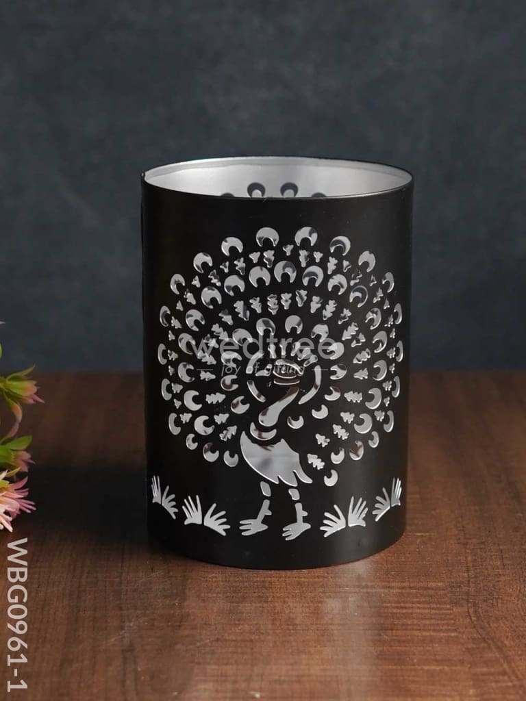 Handcrafted Votive With Peacock Design In Jhaali Pattern - Wbg0961 Medium Candles