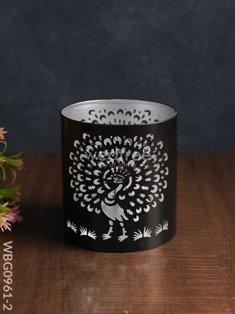 Handcrafted Votive With Peacock Design In Jhaali Pattern - Wbg0961 Small Candles