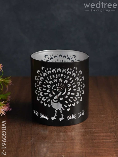 Handcrafted Votive With Peacock Design In Jhaali Pattern - Wbg0961 Small Candles