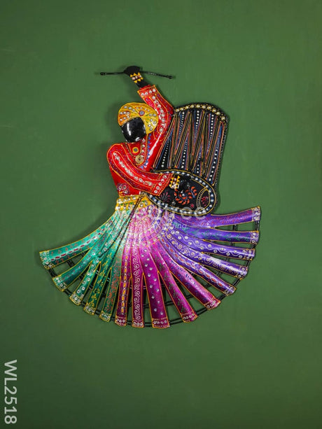 Handpainted Metal Wall Hanging - Gujarati Dancing Dolls (Set Of 2) Wl2518 Decor