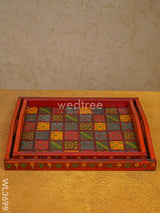 Handpainted Wooden Tray - Set Of 2 Wl3699 Utility