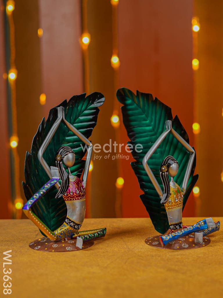 Handpainted Yoga Lady Showpiece - Set Of 2 Wl3638 Metal Decor