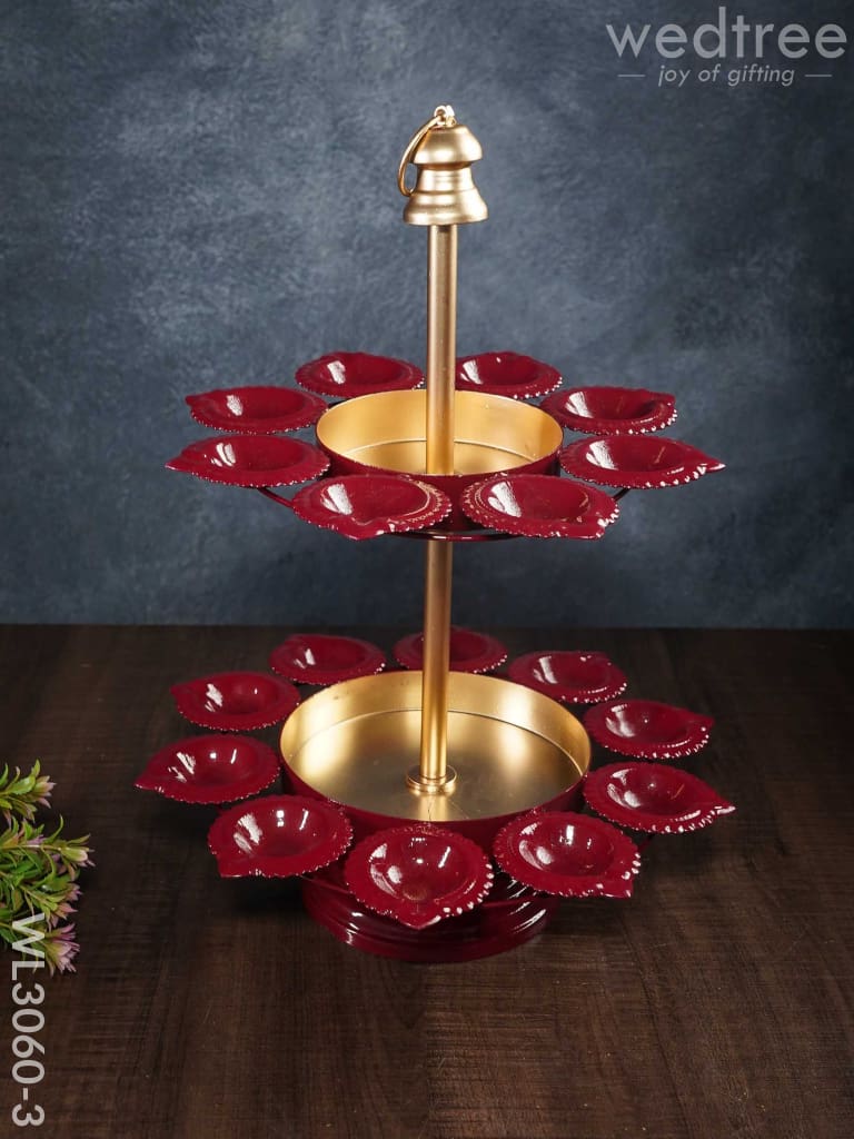 Hangable 2-Step Urli With Diya Stand- Wl3060 Maroon Metal Decor Hanging