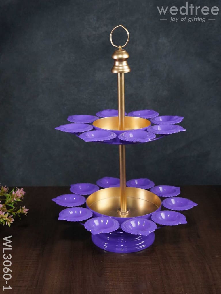 Hangable 2-Step Urli With Diya Stand- Wl3060 Purple Metal Decor Hanging