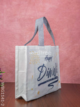 Happy Diwali Printed Jute Bag With Colour Handle - Wbg1141-2 Bags