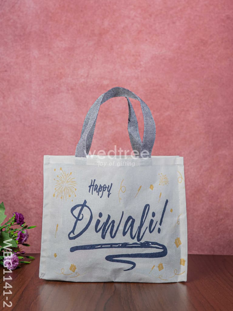 Happy Diwali Printed Jute Bag With Colour Handle - Wbg1141-2 Bags