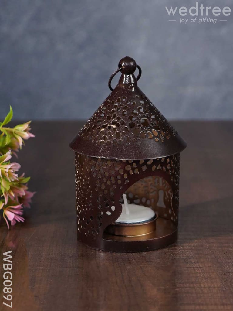 Home Décor Metal Hanging Lantern With T-Light Holder In Distressed Finish - Wbg0897 Candles