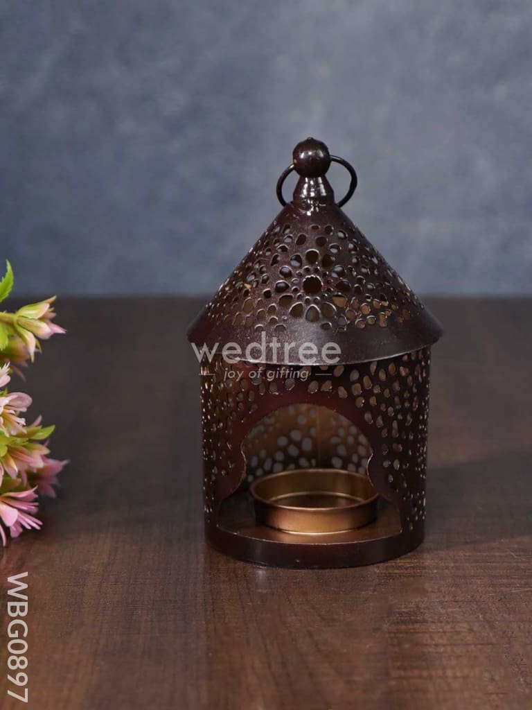 Home Décor Metal Hanging Lantern With T-Light Holder In Distressed Finish - Wbg0897 Candles