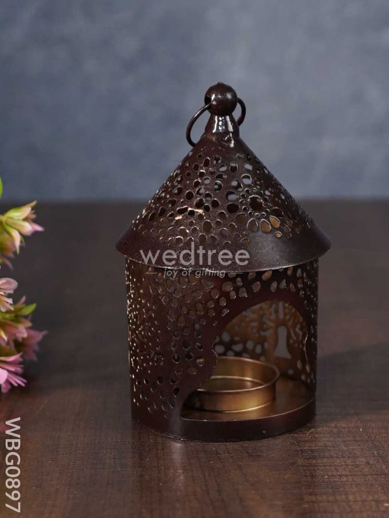 Home Décor Metal Hanging Lantern With T-Light Holder In Distressed Finish - Wbg0897 Candles