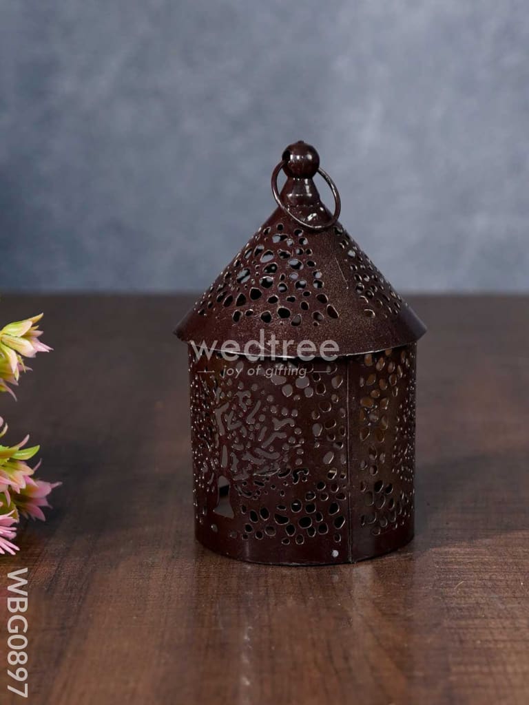 Home Décor Metal Hanging Lantern With T-Light Holder In Distressed Finish - Wbg0897 Candles