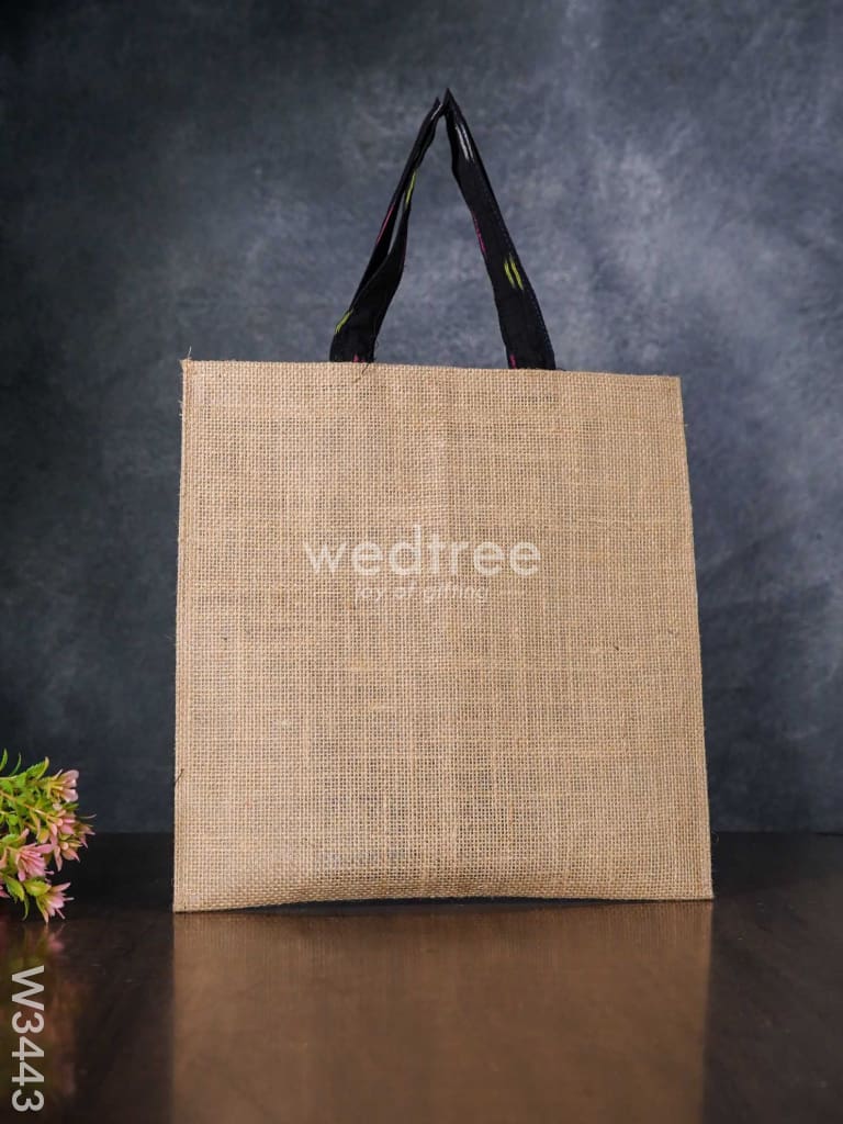 Ikkat Jute Bag With Front Pocket - W3443 Bags