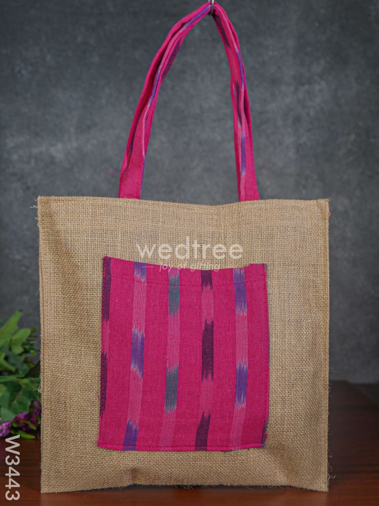 Ikkat Jute Bag With Front Pocket - W3443 Bags