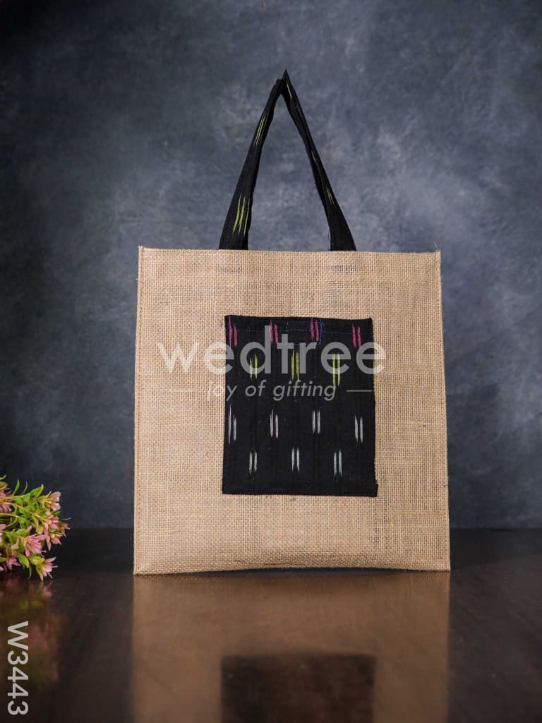 Ikkat Jute Bag With Front Pocket - W3443 Bags