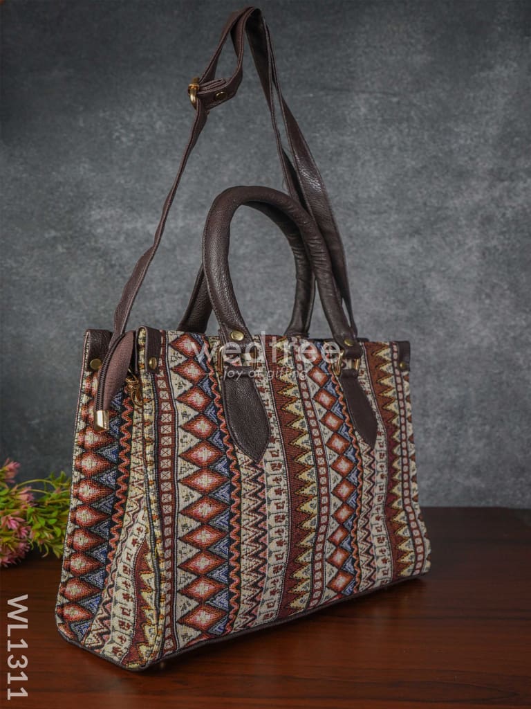 Jacquard Hand Bag With Leather Base & Handle - Wl1311 Regular Handbags