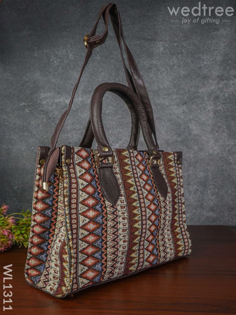 Jacquard Hand Bag With Leather Base & Handle - Wl1311 Regular Handbags