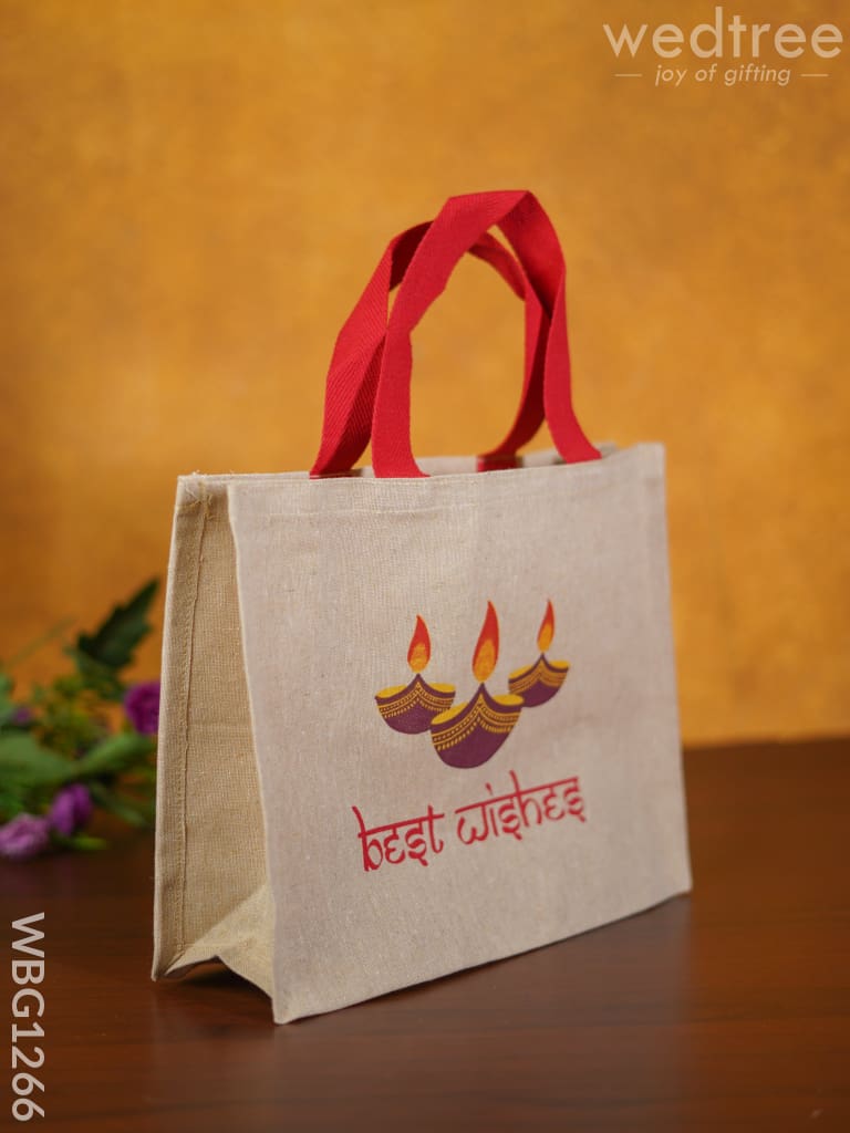 Juco Bag With Deepam & Best Wishes - Wbg1266 Jute Bags