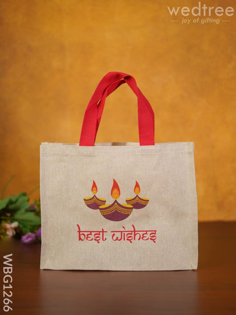 Juco Bag With Deepam & Best Wishes - Wbg1266 Jute Bags