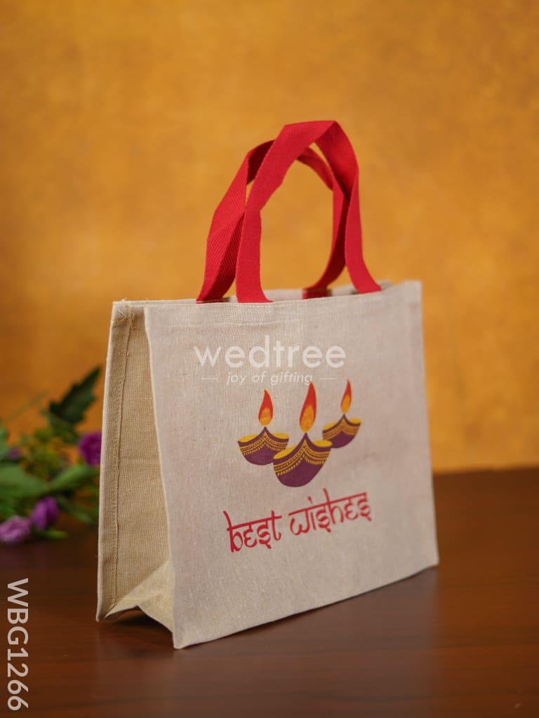 Juco Bag With Deepam & Best Wishes - Wbg1266 Jute Bags