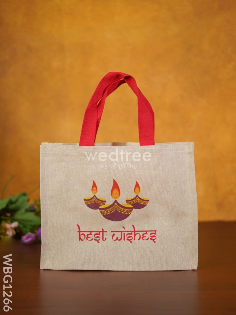 Juco Bag With Deepam & Best Wishes - Wbg1266 Jute Bags