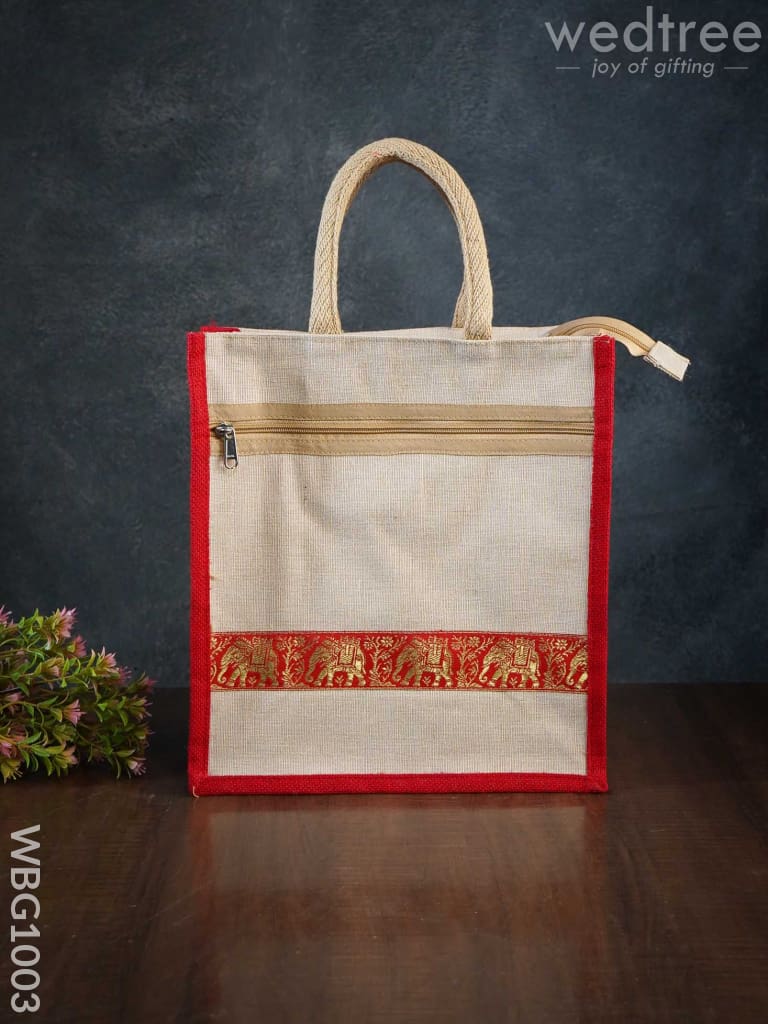 Juco Bag With Zari Lace And Front Zipper - Wbg1003 Jute Bags