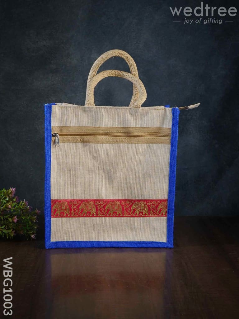 Juco Bag With Zari Lace And Front Zipper - Wbg1003 Jute Bags