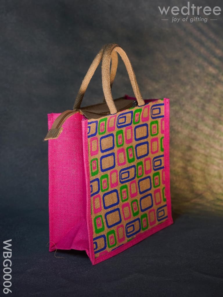 Jute Bag - 3 Colour Box (Medium) In Natural Color And Zipper Wbg0006 Bags