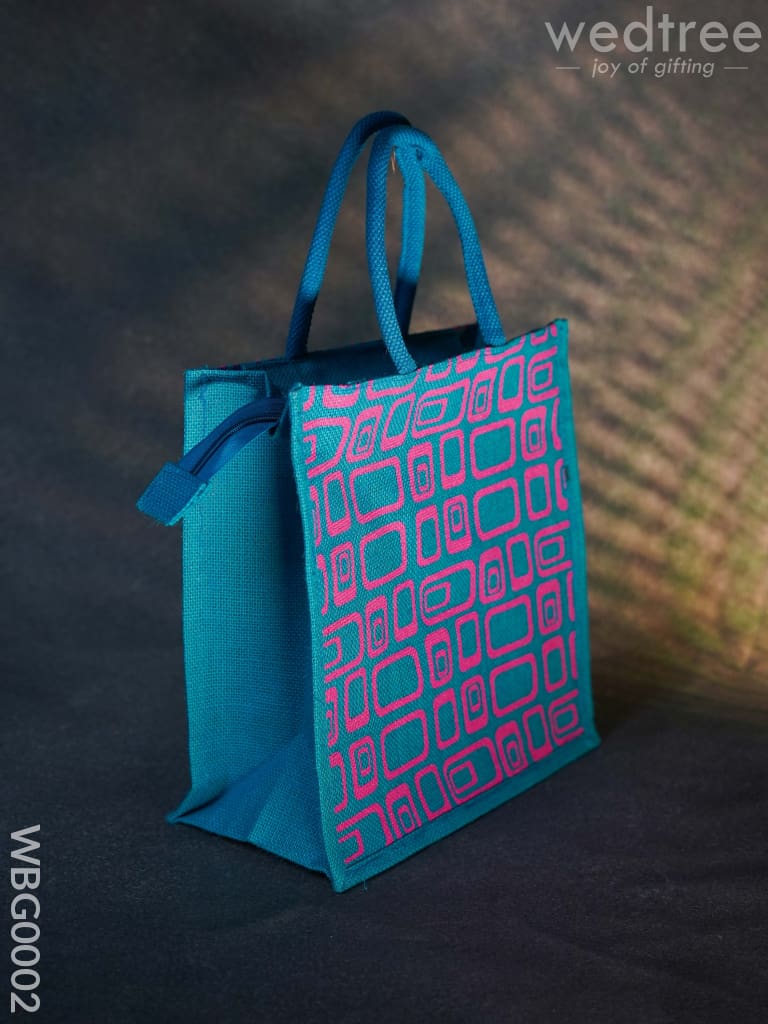 Jute Bag - Box Print With Zipper Wbg0002 Bags