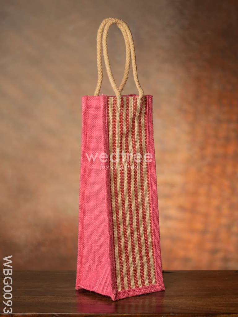 Jute Bag For Water Bottle With Vertical Stripes - Wbg0093 Bags