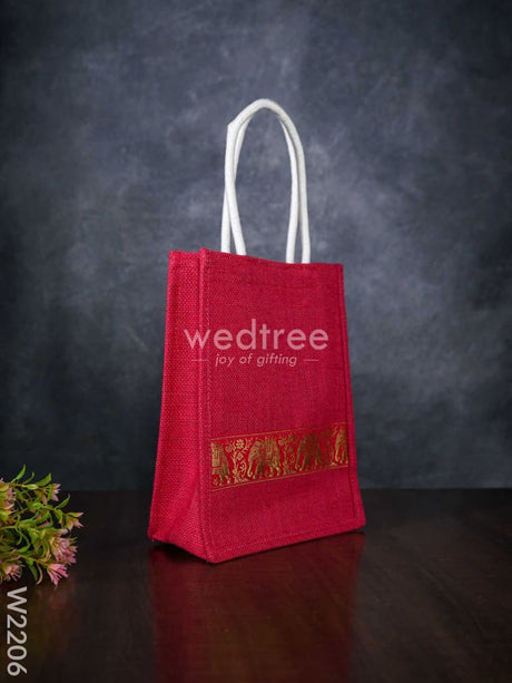 Jute Bag With Golden Zari Lace - W2206 Bags