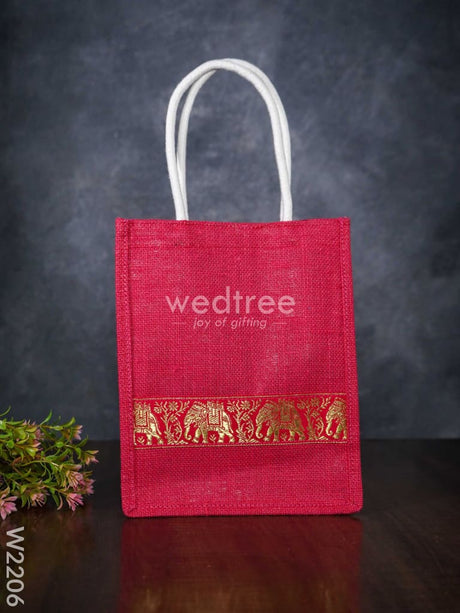 Jute Bag With Golden Zari Lace - W2206 Bags