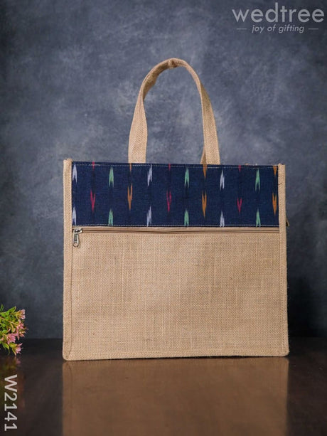 Jute Bag With Ikkat Fabric - W2141 Bags