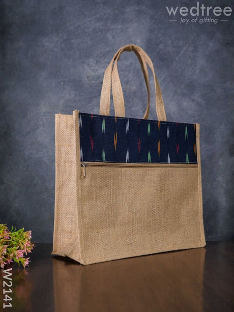 Jute Bag With Ikkat Fabric - W2141 Bags