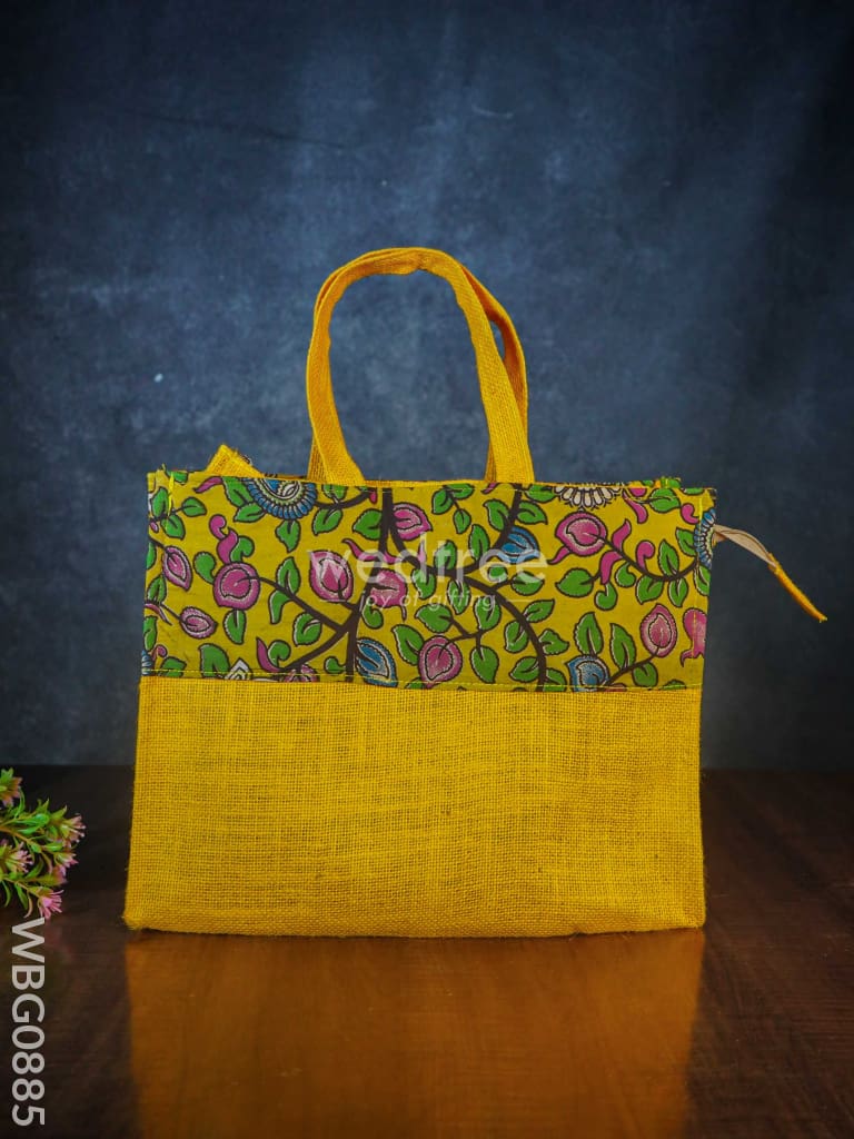 Jute Bag With Kalamkari Design - Wbg0885 Bags