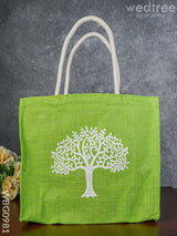 Jute Bag With Kalpavriksha Tree Print - Wbg0981 Bags