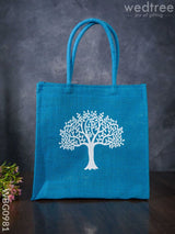 Jute Bag With Kalpavriksha Tree Print - Wbg0981 Bags