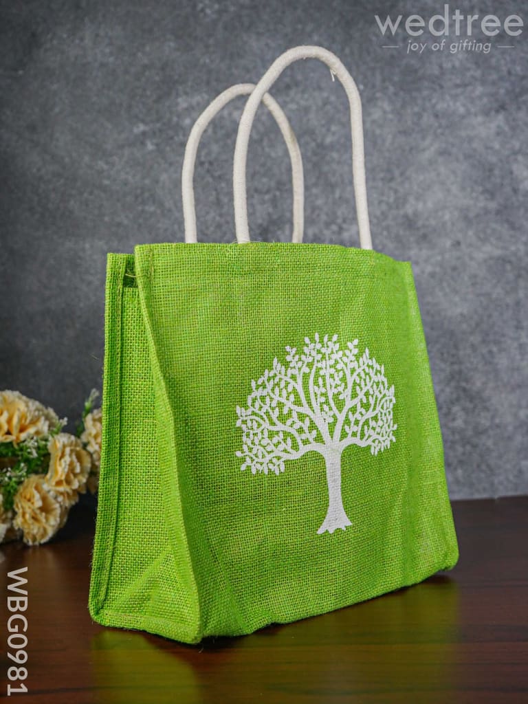 Jute Bag With Kalpavriksha Tree Print - Wbg0981 Bags