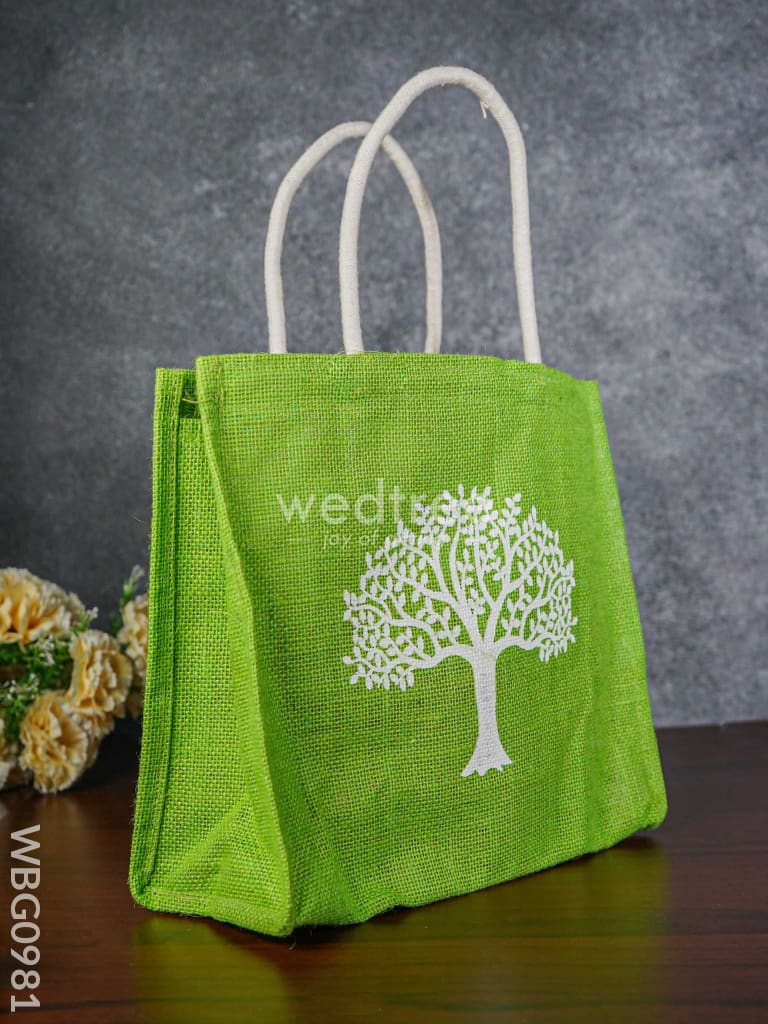 Jute Bag With Kalpavriksha Tree Print - Wbg0981 Bags