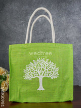 Jute Bag With Kalpavriksha Tree Print - Wbg0981 Bags