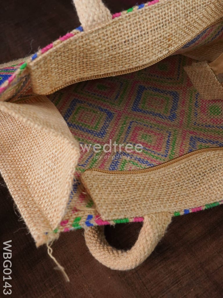 Jute Bag With Multicolored Diamond Design - Wbg0143 Bags