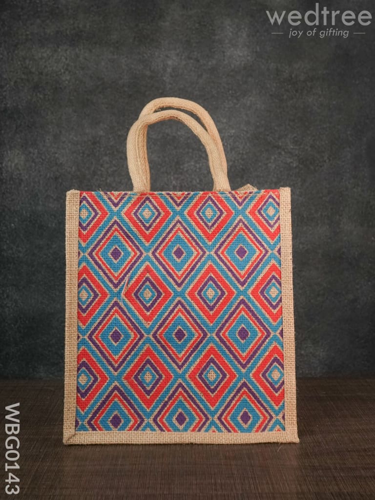 Jute Bag With Multicolored Diamond Design - Wbg0143 Bags