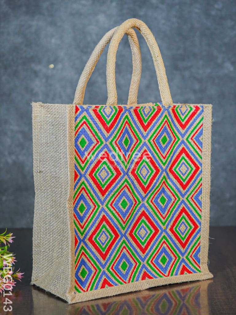 Jute Bag With Multicolored Diamond Design - Wbg0143 Bags